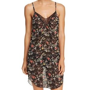 Sam Edelman Black-Floral Chemise with Lace Night Gown Large w/ Adjustable straps